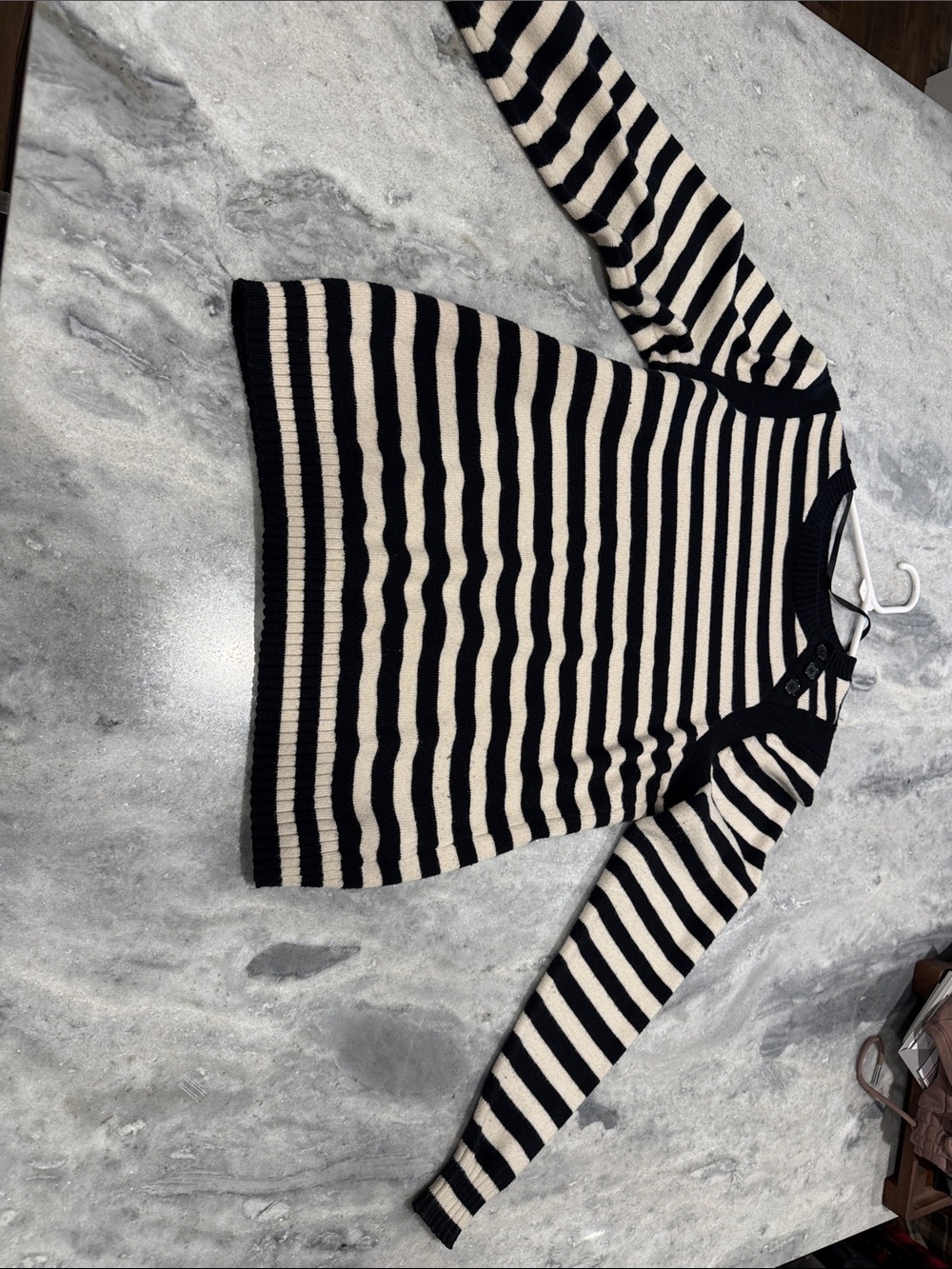 Lane Bryant Black and Cream Striped Crewneck Sweater